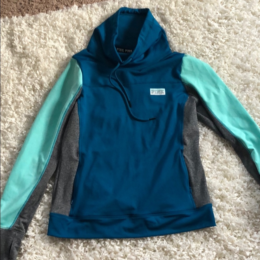 “Pink” cowl neck athletic material sweatshirt!